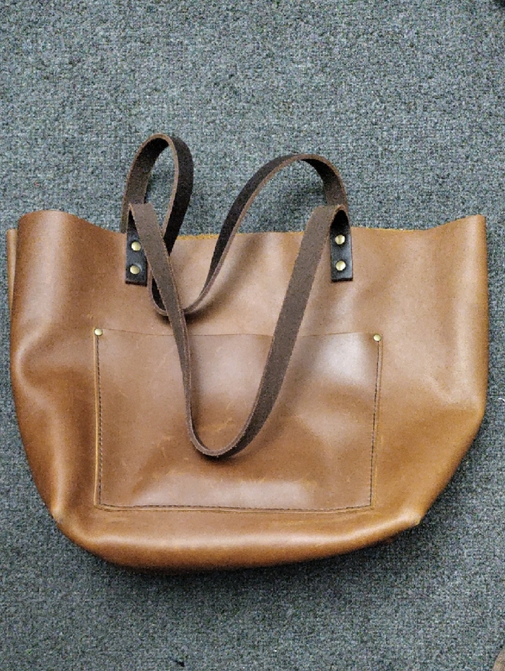 Portland Leather Brown Tote Bag with Dark Brown Straps